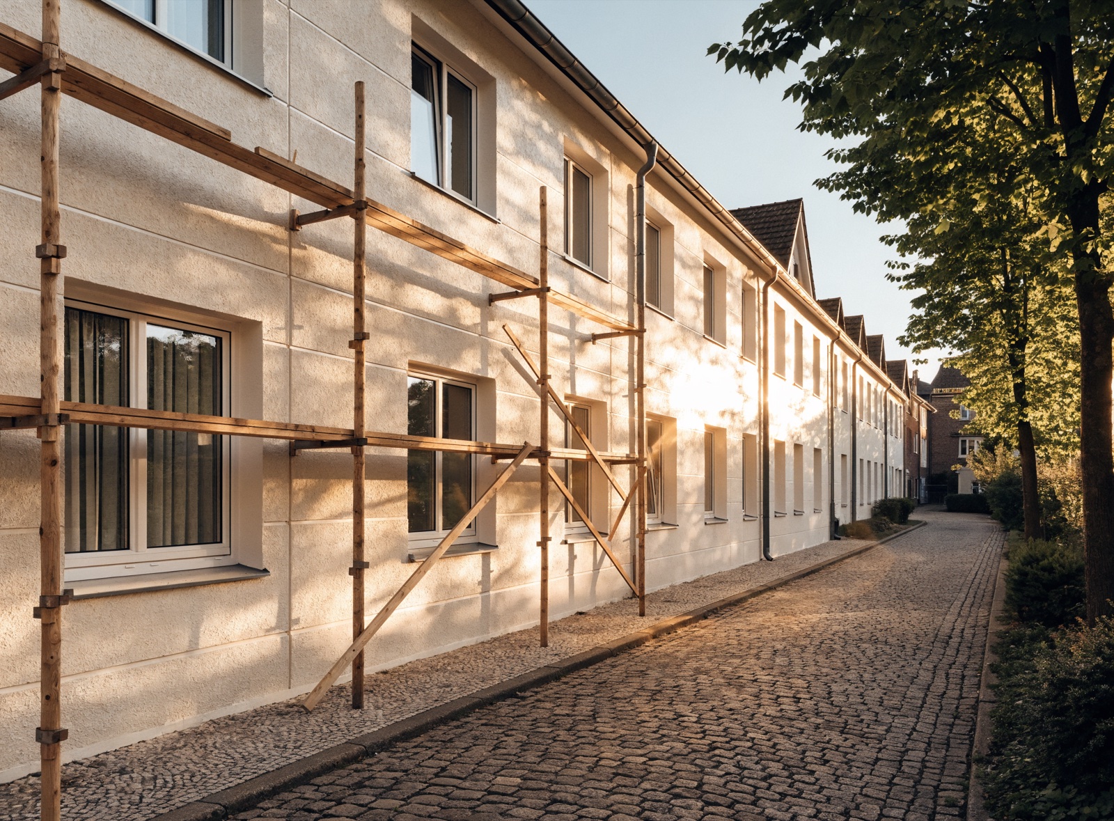 Fassade mit Wärmedämmung und Gerüst